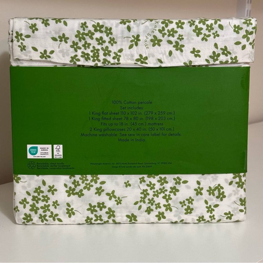 Kate Spade Green Floral King Sheet Set NEW - Picture 2 of 4